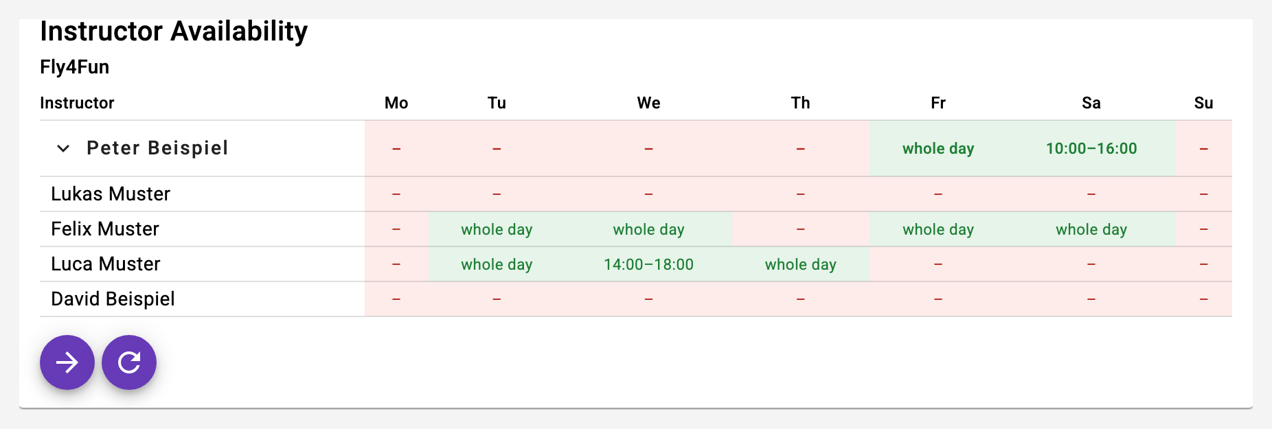 Instructor availability and primary instructor