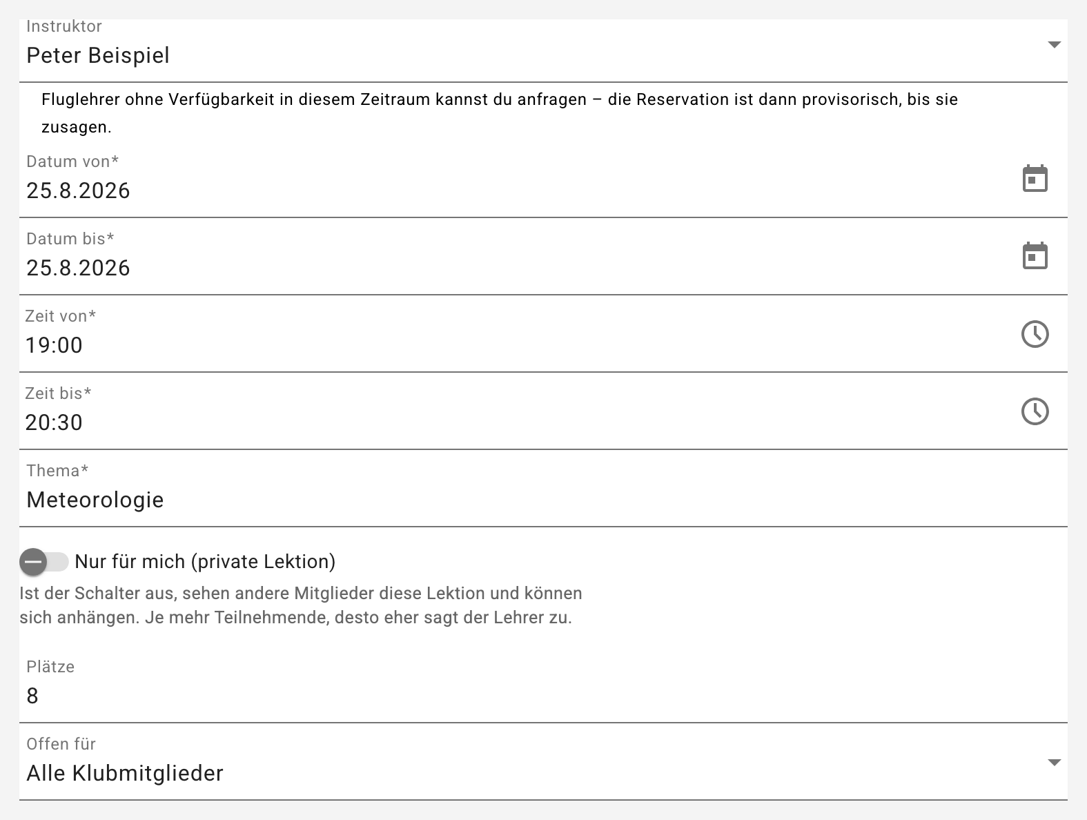 Theoriestunde anfragen